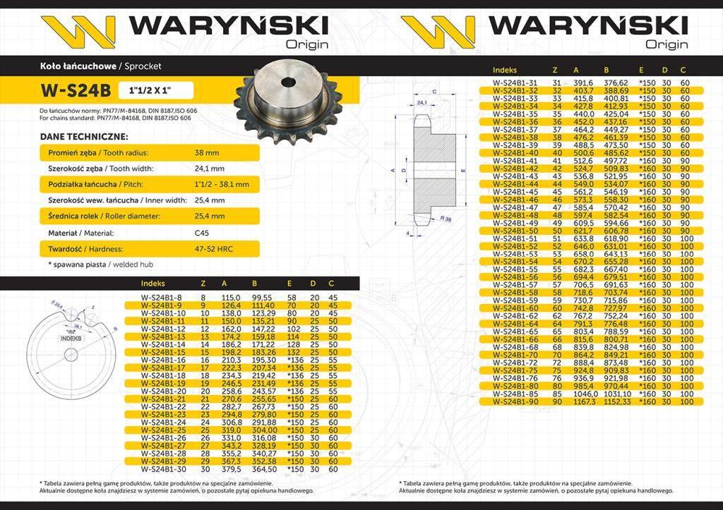 Koło zębate hartowane z kołnierzem 24B-1 (R1 1.1/2) Z-22 Waryński - zdjęcie 3