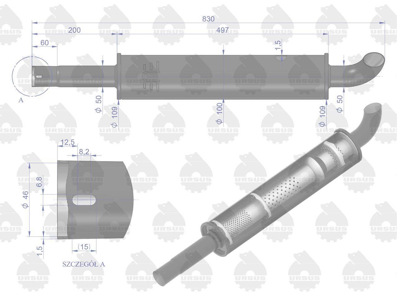 Tłumik okrągły krótki 830mm 4.1kg C-330 EMALIA ORYGINAŁ URSUS 42402071EU - zdjęcie 4