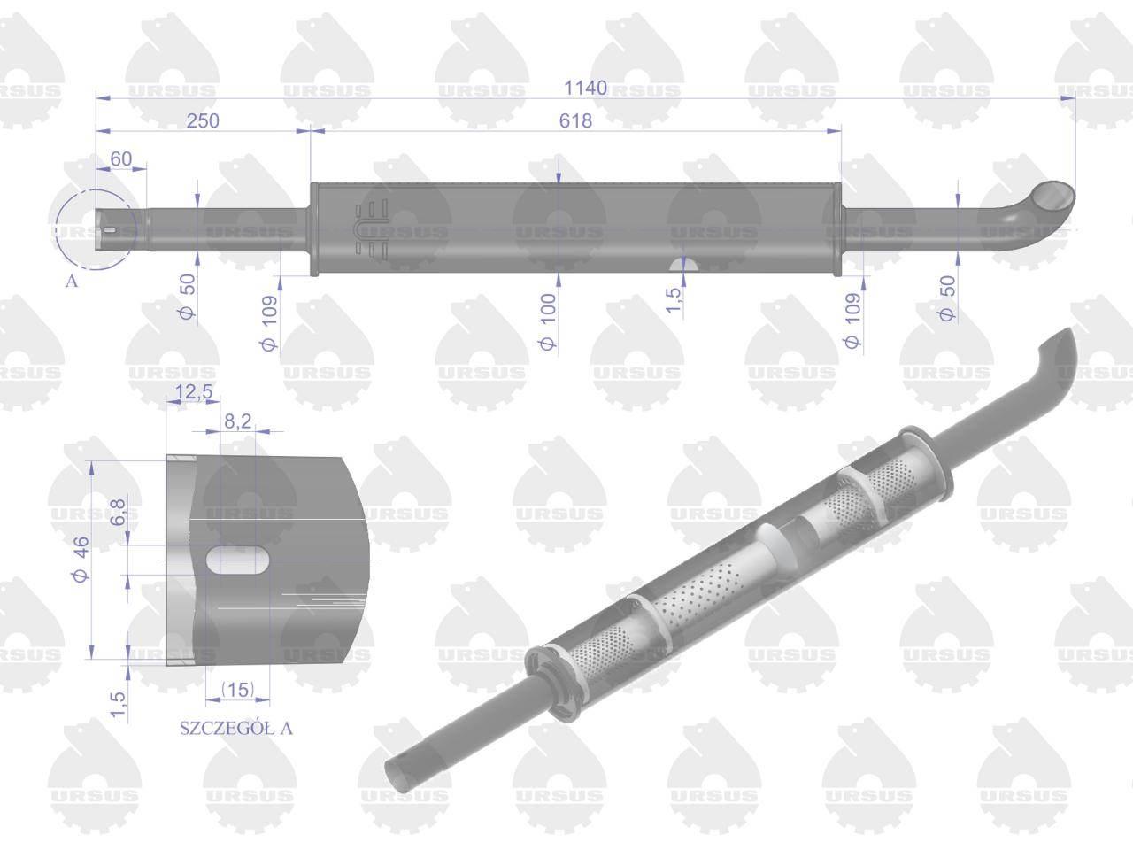 Tłumik okrągły 1140mm 5kg C-360 EMALIA ORYGINAŁ URSUS 42102070EU - zdjęcie 2