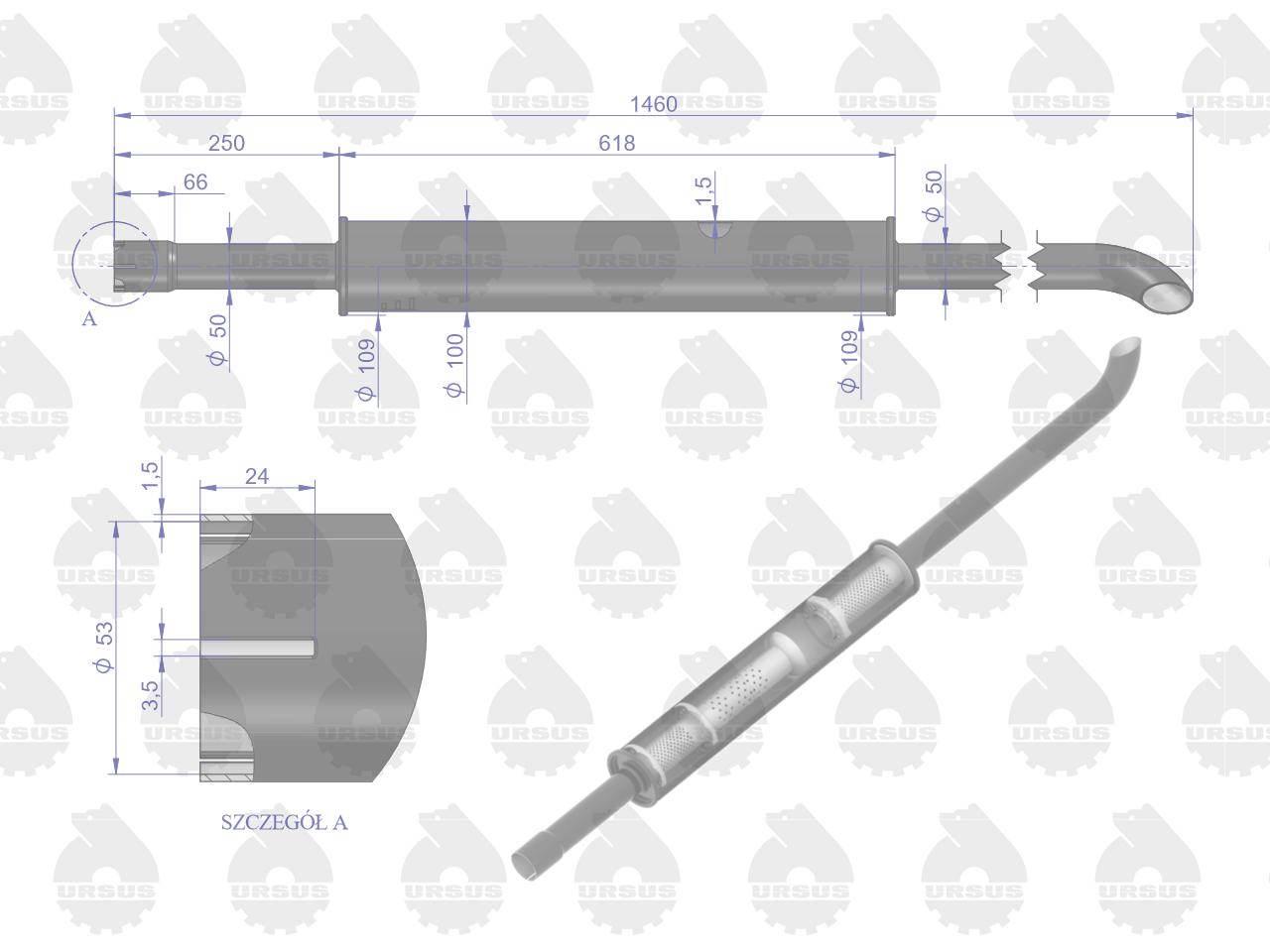 Tłumik 1460mm 5.6kg MF3 EMALIA ORYGINAŁ URSUS 3029050EU - zdjęcie 3