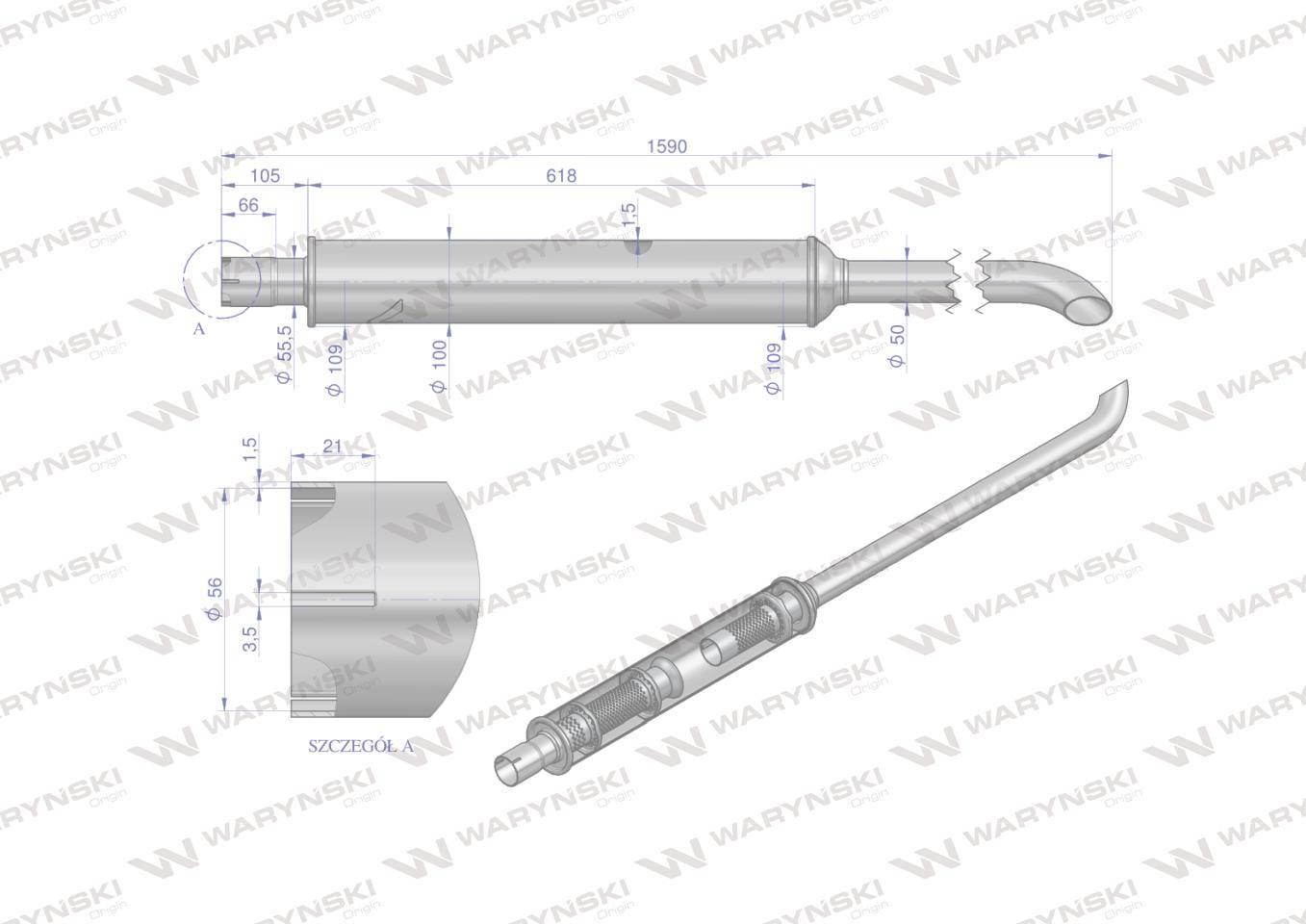 Tłumik 1590mm 6kg MF4 INOX WARYŃSKI 3029104IW - zdjęcie 3