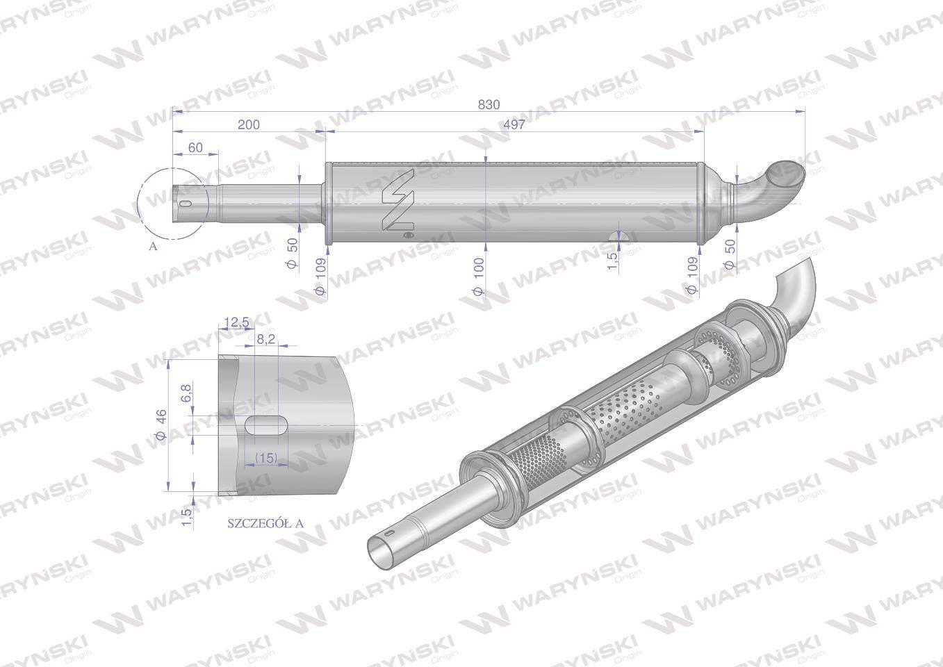Tłumik okrągły krótki 830mm 4.1kg C-330 INOX WARYŃSKI 42402071IW - zdjęcie 3