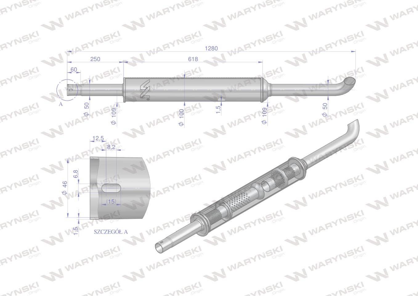 Tłumik okrągły długi 5.4kg 1280mm C-360 INOX WARYŃSKI 42102072IW - zdjęcie 3