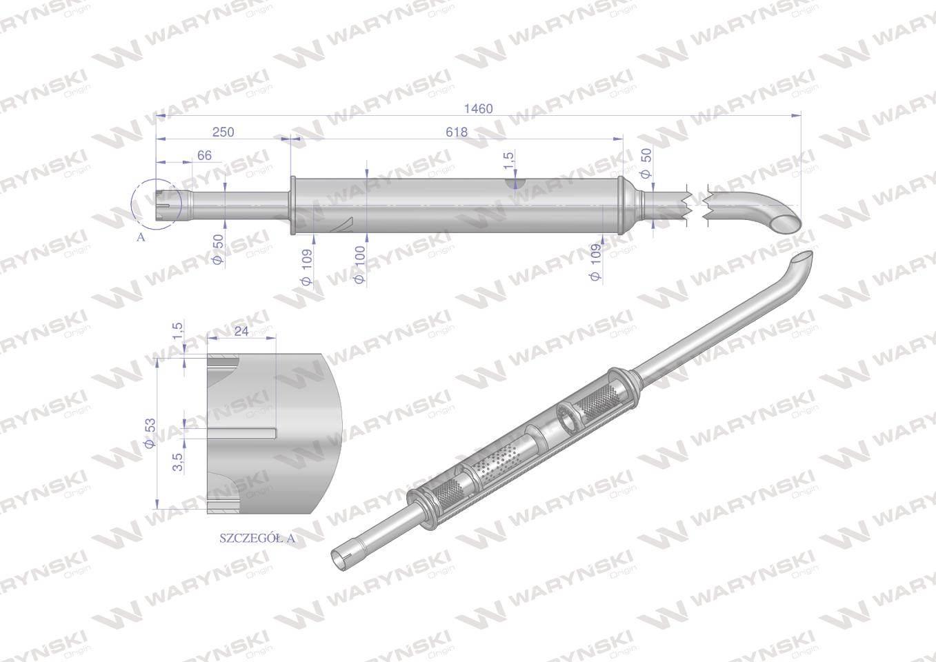 Tłumik 1460mm 5.6kg MF3 INOX WARYŃSKI 3029050IW - zdjęcie 3