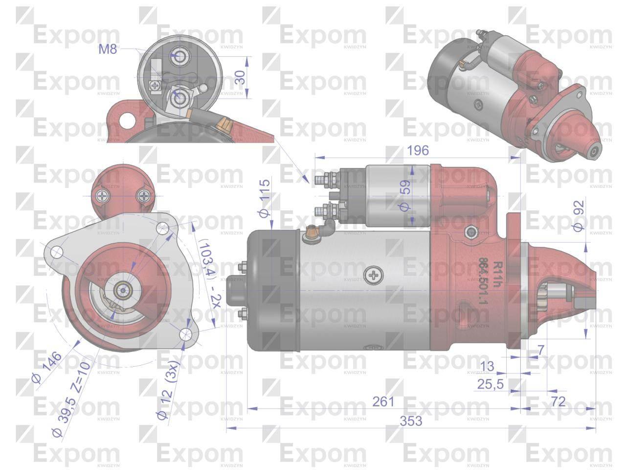 Rozrusznik R11H 12V 3kW MF3 EXPOM KWIDZYN eu EX-164000EX - zdjęcie 2