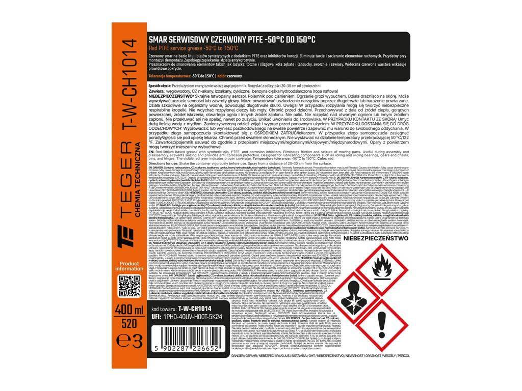 Smar serwisowy czerwony PTFE - 50°C do 150 °C 400 ml / TEGER T-W-CH1014 - zdjęcie 3