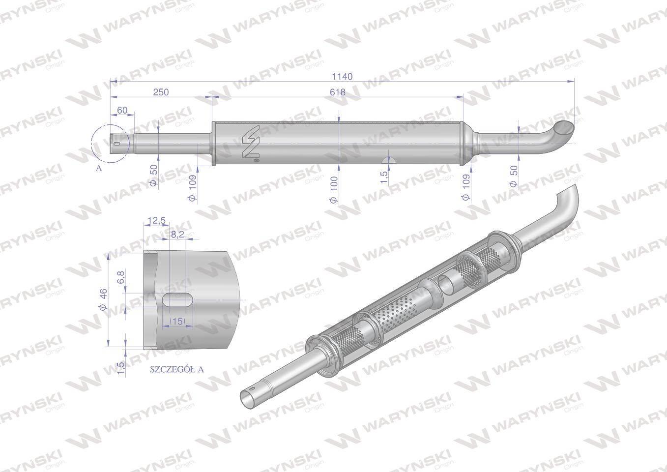 Tłumik okrągły 1140mm 5kg C-360 INOX WARYŃSKI 42102070IW - zdjęcie 3