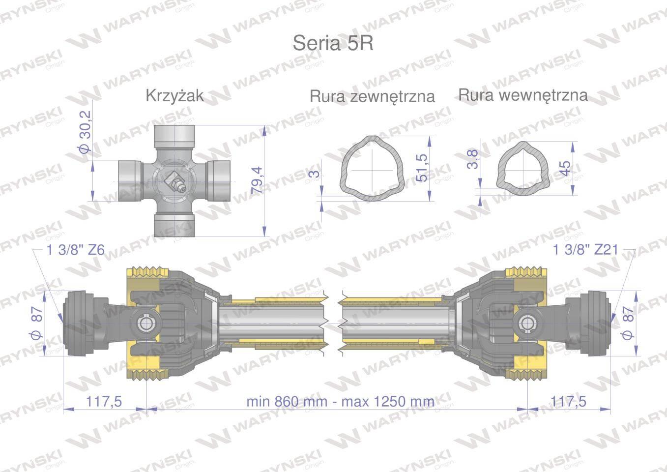 Wał przegubowo-teleskopowy 860-1250mm 620Nm Z21 CE 2020 seria 5R Waryński - zdjęcie 3