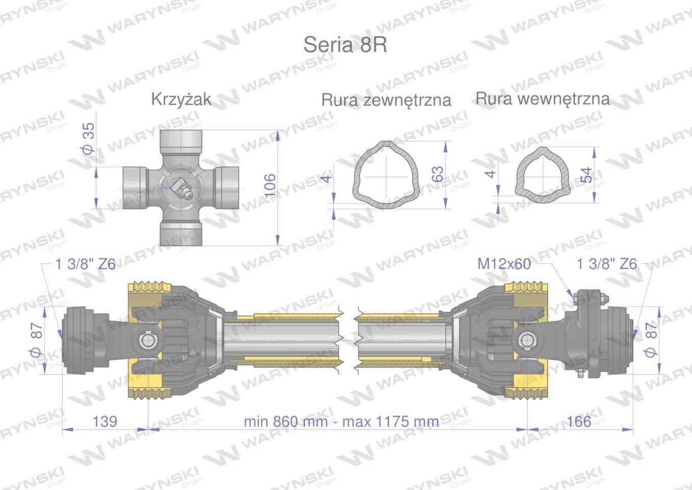 Wał przegubowo-teleskopowy 860-1175mm 1240Nm sprzęgło z kołkiem 3000 Nm CE - zdjęcie 3
