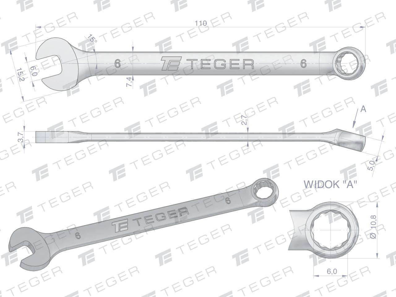 Klucz płasko-oczkowy 6 mm / TEGER T-W-NWKPO6 - zdjęcie 3