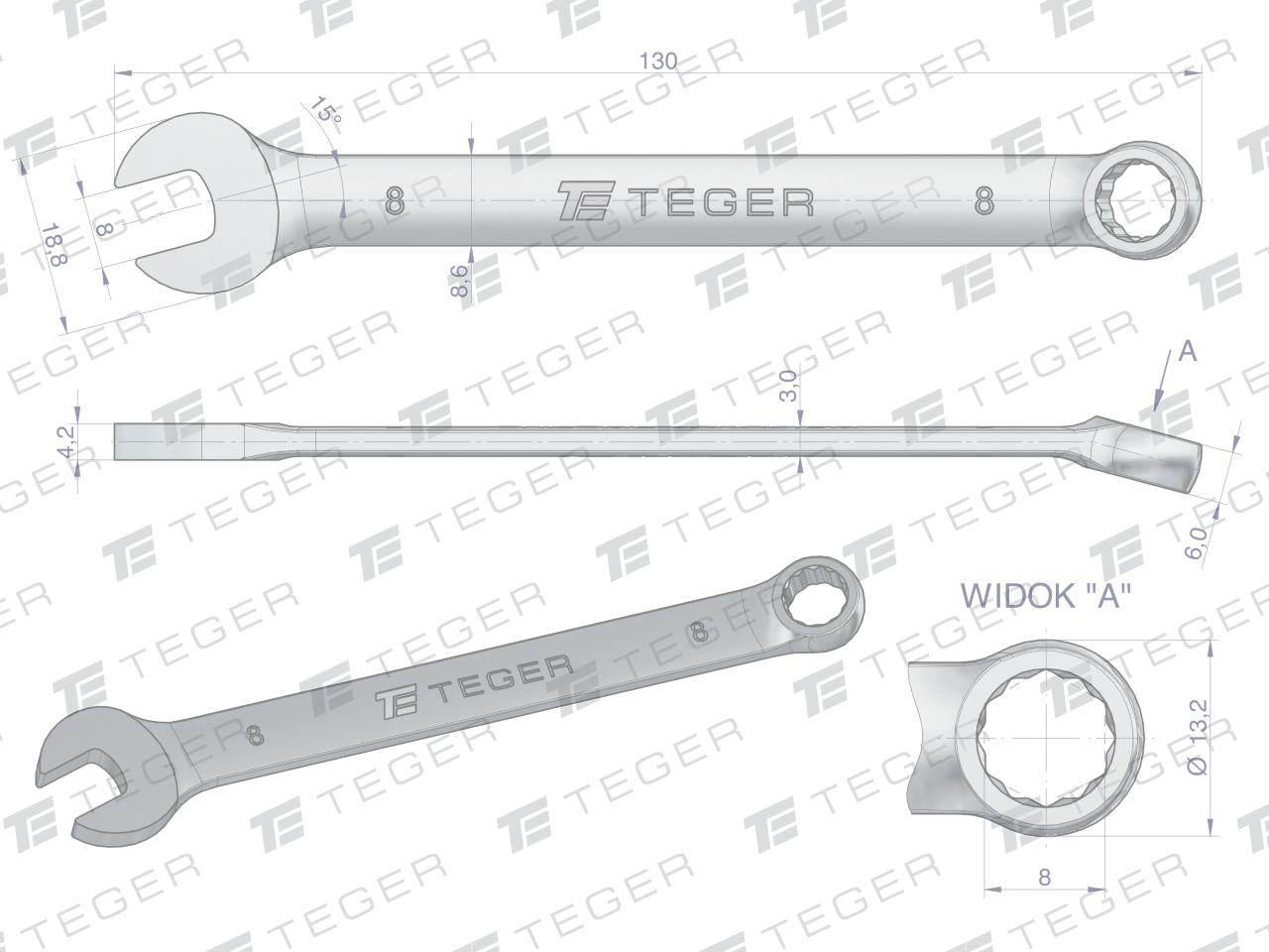 Klucz płasko-oczkowy 8 mm / TEGER T-W-NWKPO8 - zdjęcie 3