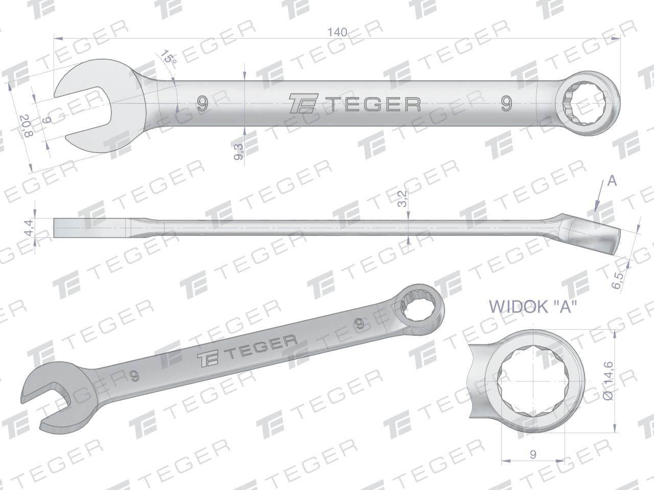 Klucz płasko-oczkowy 9 mm / TEGER T-W-NWKPO9 - zdjęcie 3