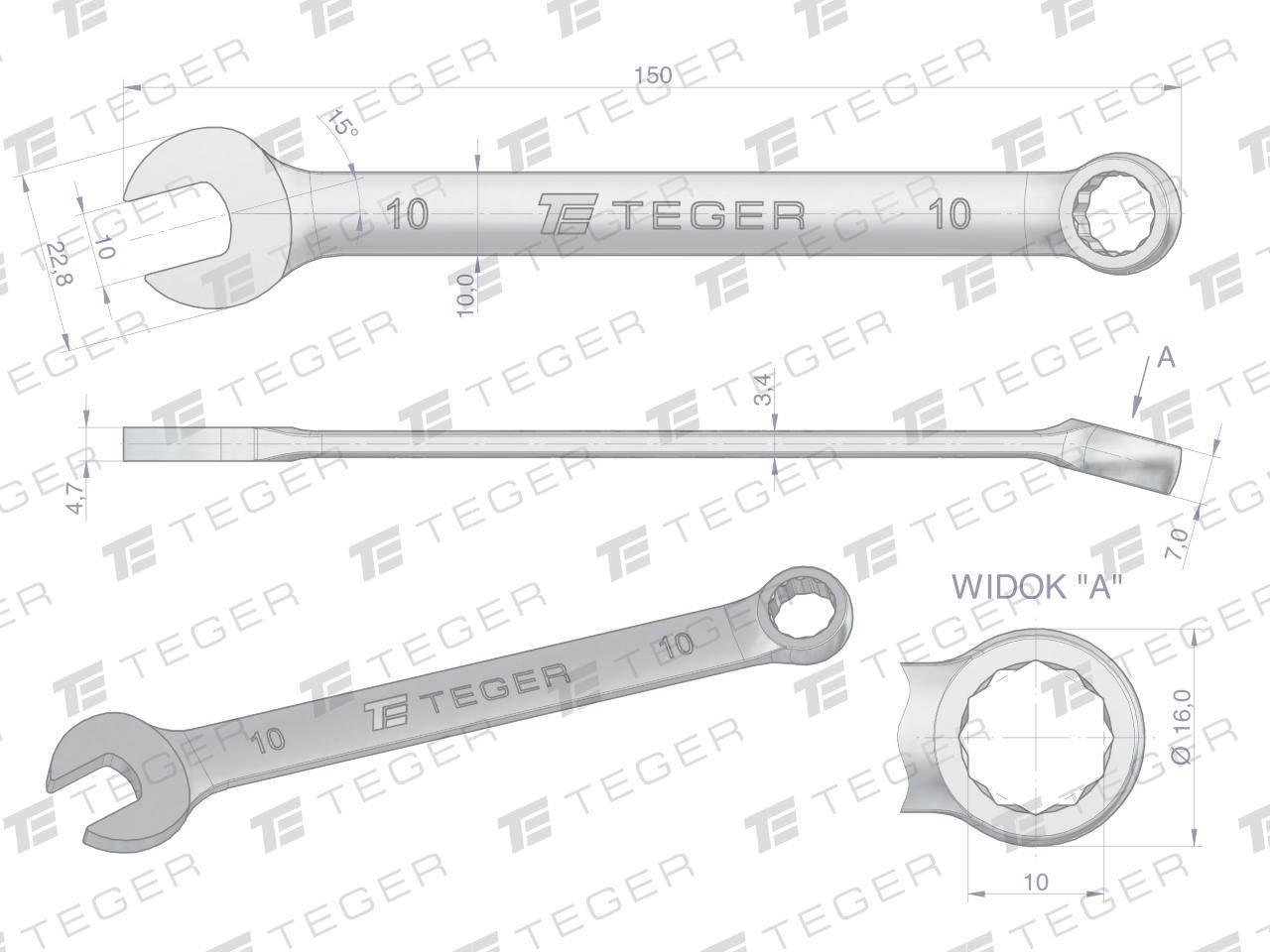 Klucz płasko-oczkowy 10 mm / TEGER T-W-NWKPO10 - zdjęcie 3