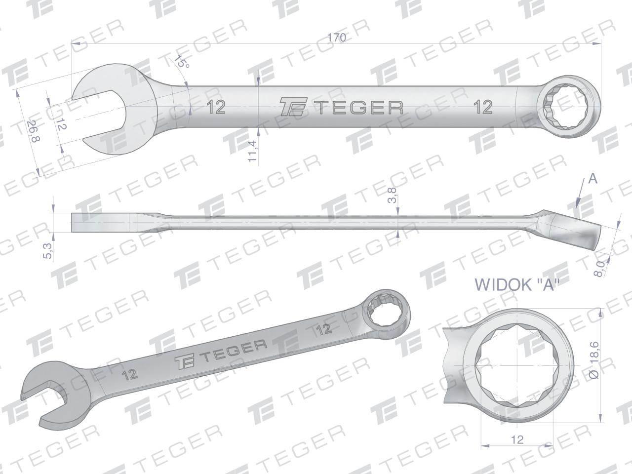 Klucz płasko-oczkowy 12 mm / TEGER T-W-NWKPO12 - zdjęcie 3