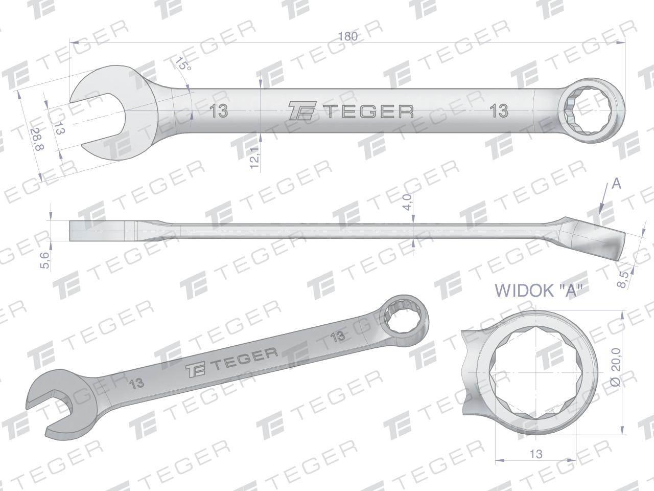 Klucz płasko-oczkowy 13 mm / TEGER T-W-NWKPO13 - zdjęcie 3