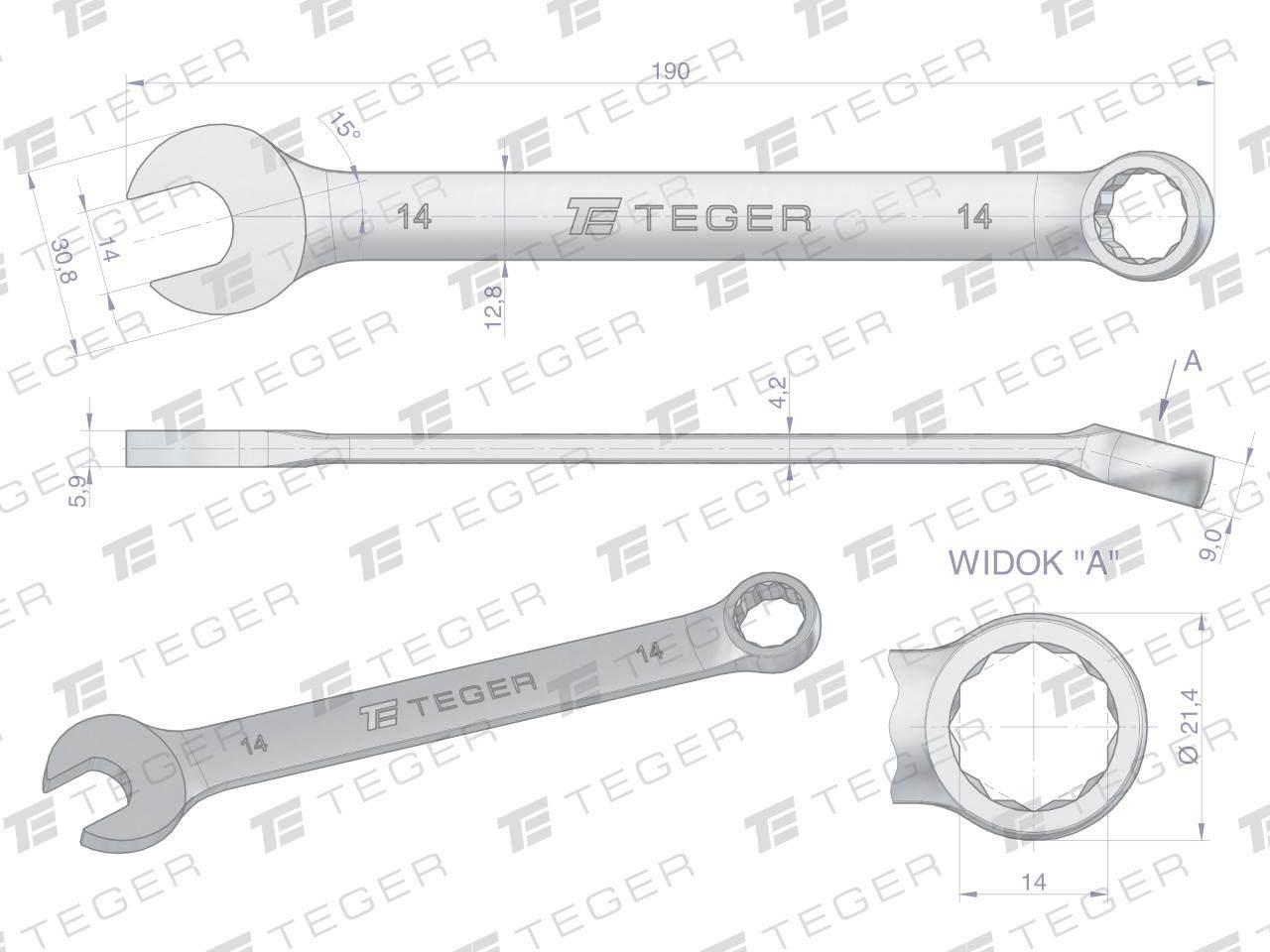 Klucz płasko-oczkowy 14 mm / TEGER T-W-NWKPO14 - zdjęcie 3