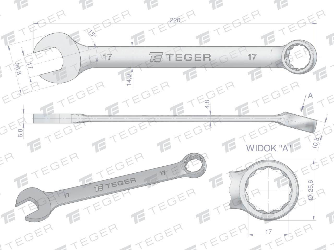 Klucz płasko-oczkowy 17 mm / TEGER T-W-NWKPO17 - zdjęcie 3