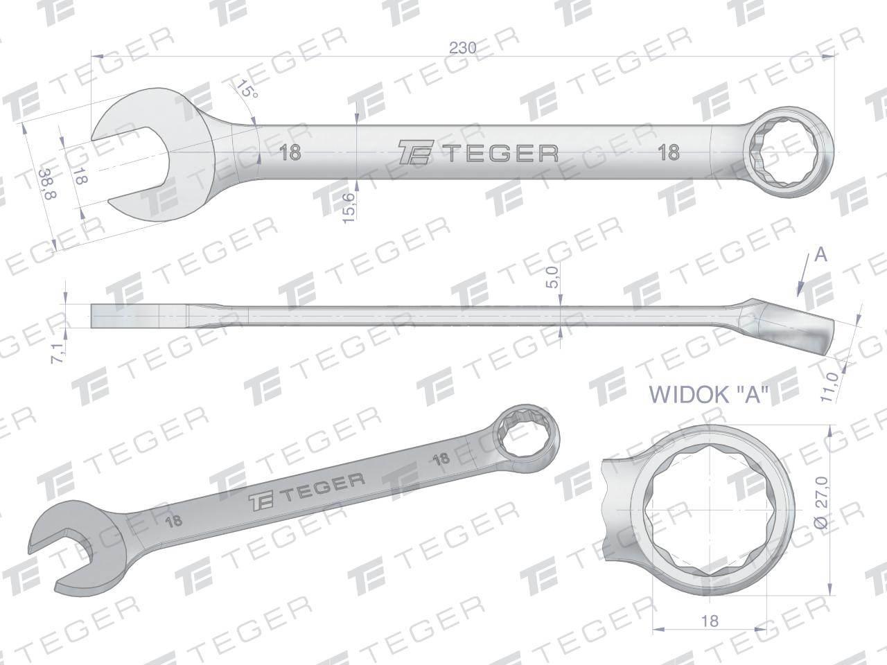 Klucz płasko-oczkowy 18 mm / TEGER T-W-NWKPO18 - zdjęcie 3