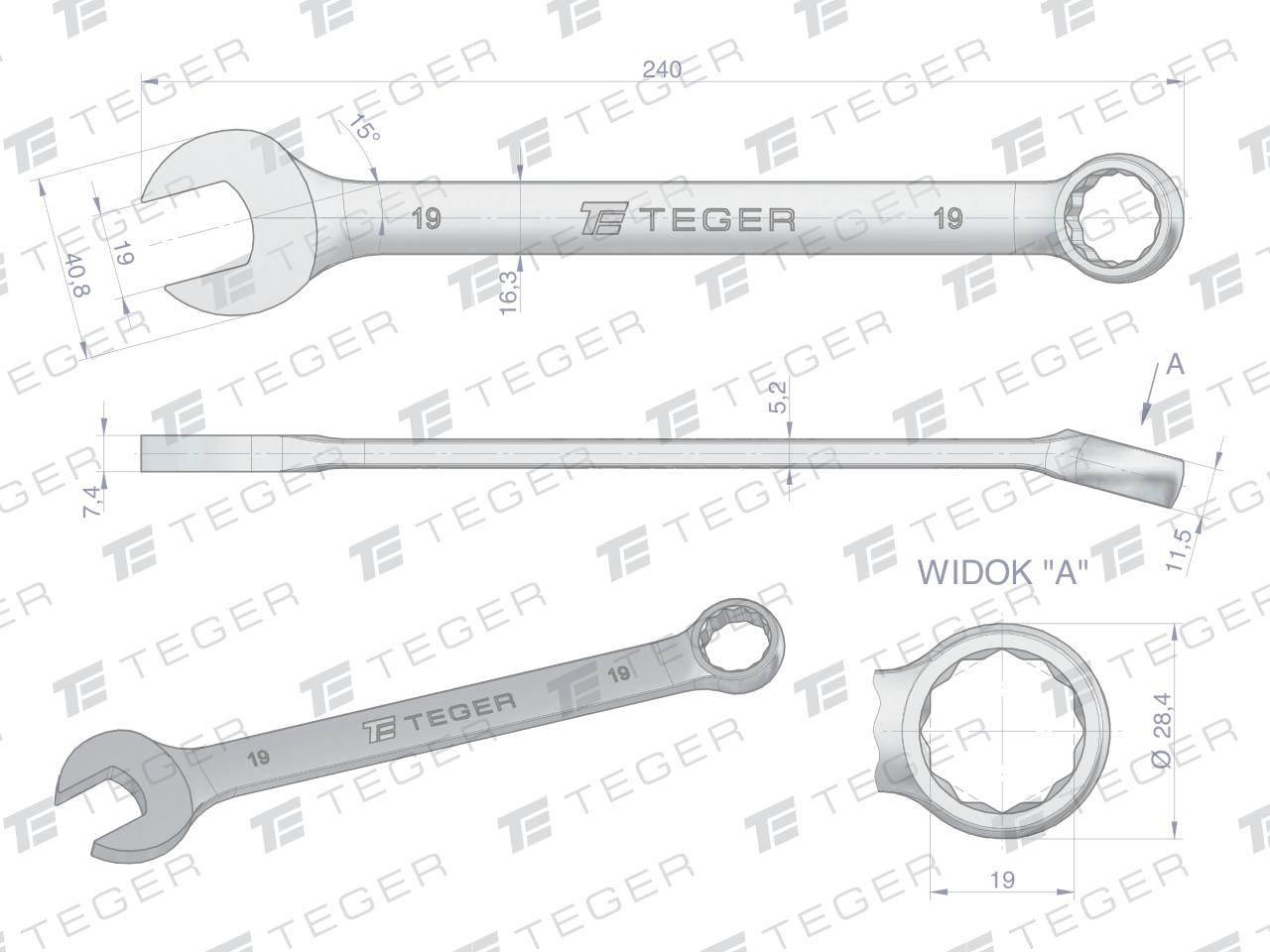 Klucz płasko-oczkowy 19 mm / TEGER T-W-NWKPO19 - zdjęcie 3