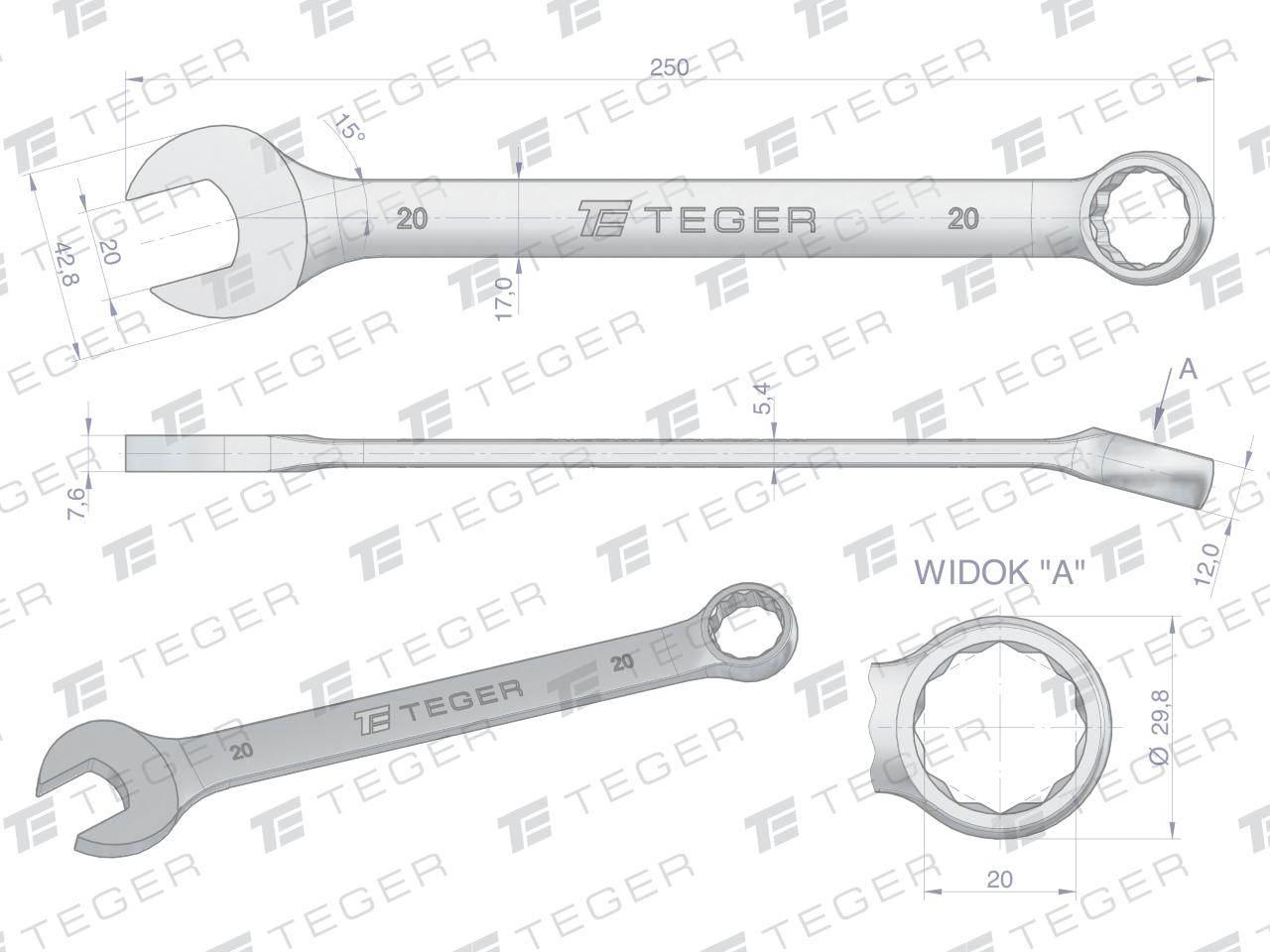 Klucz płasko-oczkowy 20 mm / TEGER T-W-NWKPO20 - zdjęcie 3