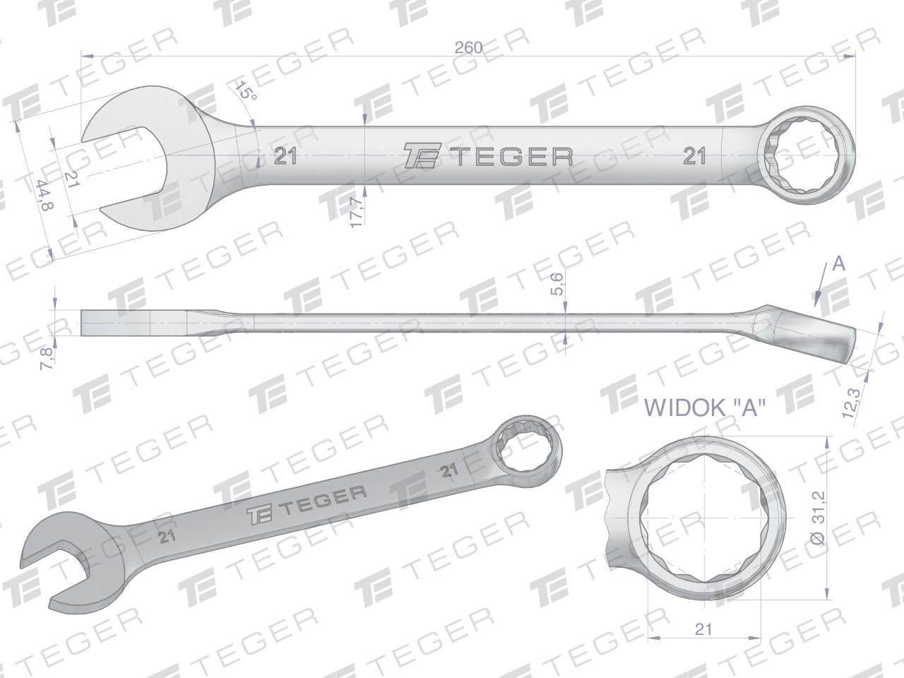 Klucz płasko-oczkowy 21 mm / TEGER T-W-NWKPO21 - zdjęcie 3