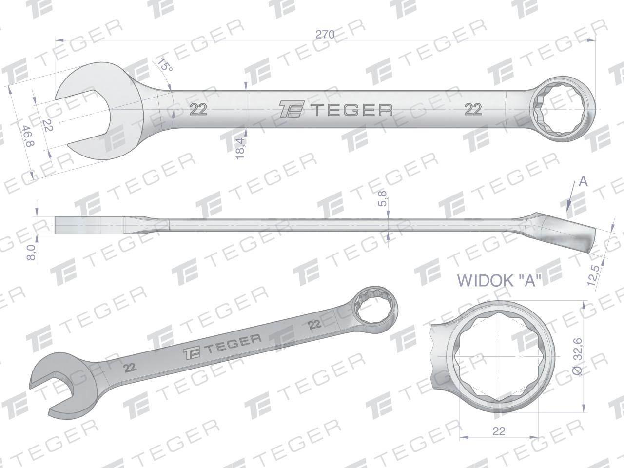 Klucz płasko-oczkowy 22 mm / TEGER T-W-NWKPO22 - zdjęcie 3