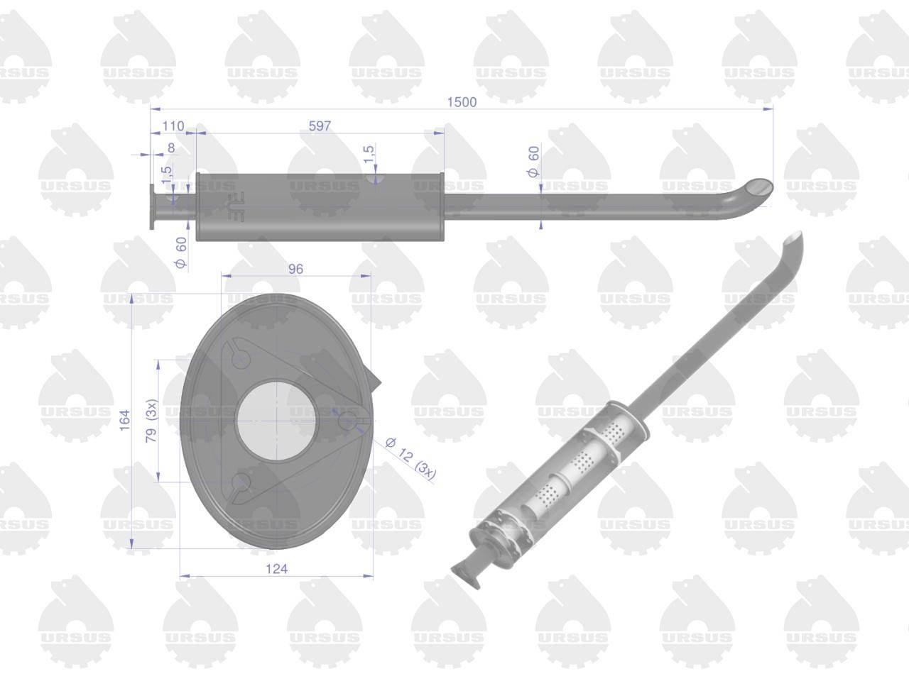Tłumik 1500mm 7kg ZETOR EMALIA ORYGINAŁ URSUS 70011423EU - zdjęcie 3