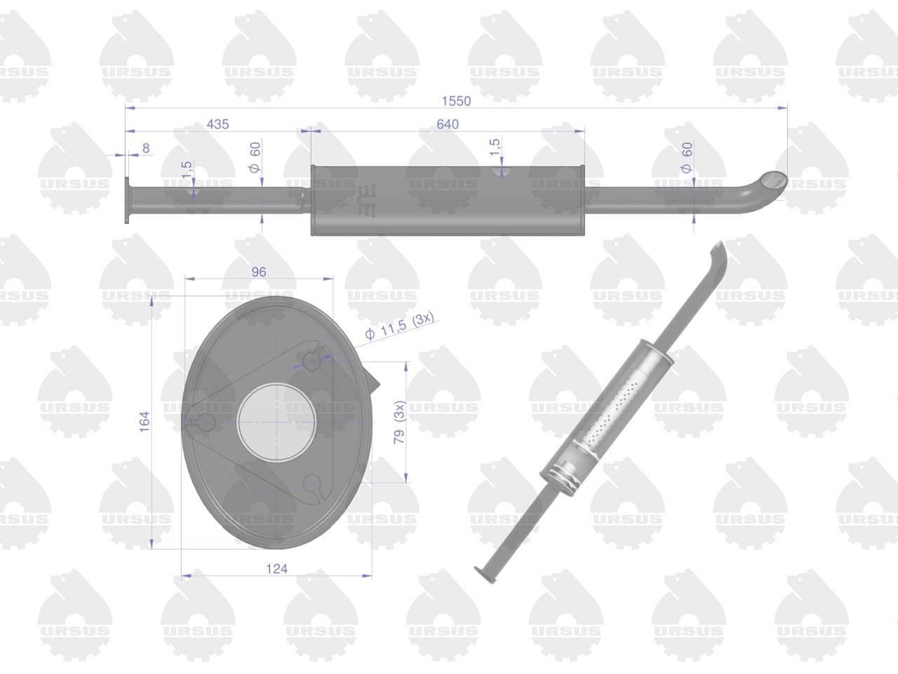Tłumik prosty długi 1550mm 8kg C-385 EMALIA ORYGINAŁ URSUS 80014040EU - zdjęcie 3
