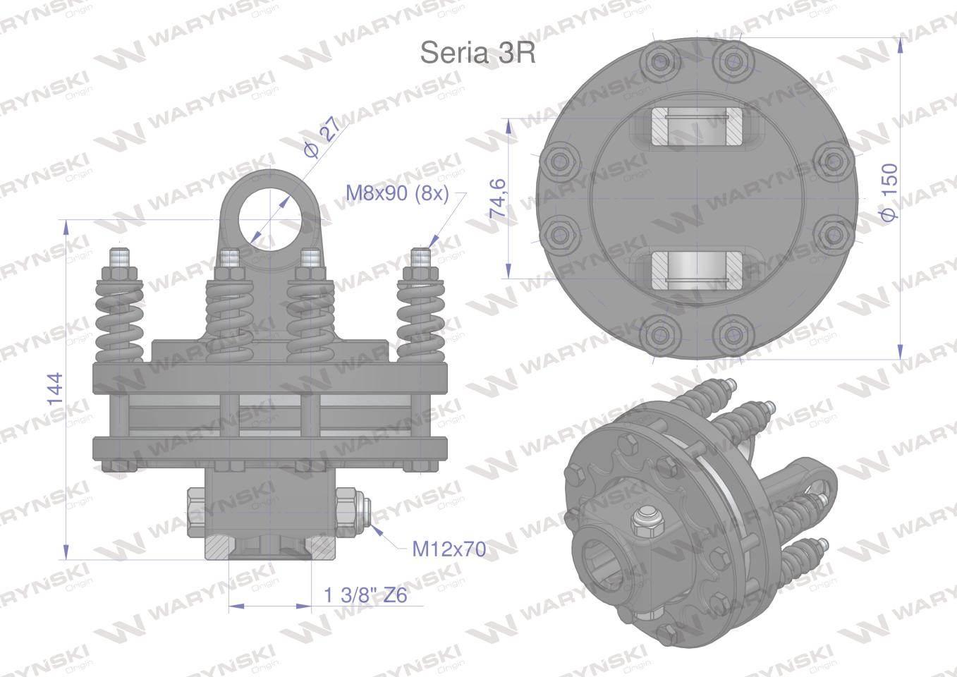Sprzęgło cierne wału Seria 3R 900Nm - 1 3/8 Z6 WARYŃSKI WR213350 - zdjęcie 3