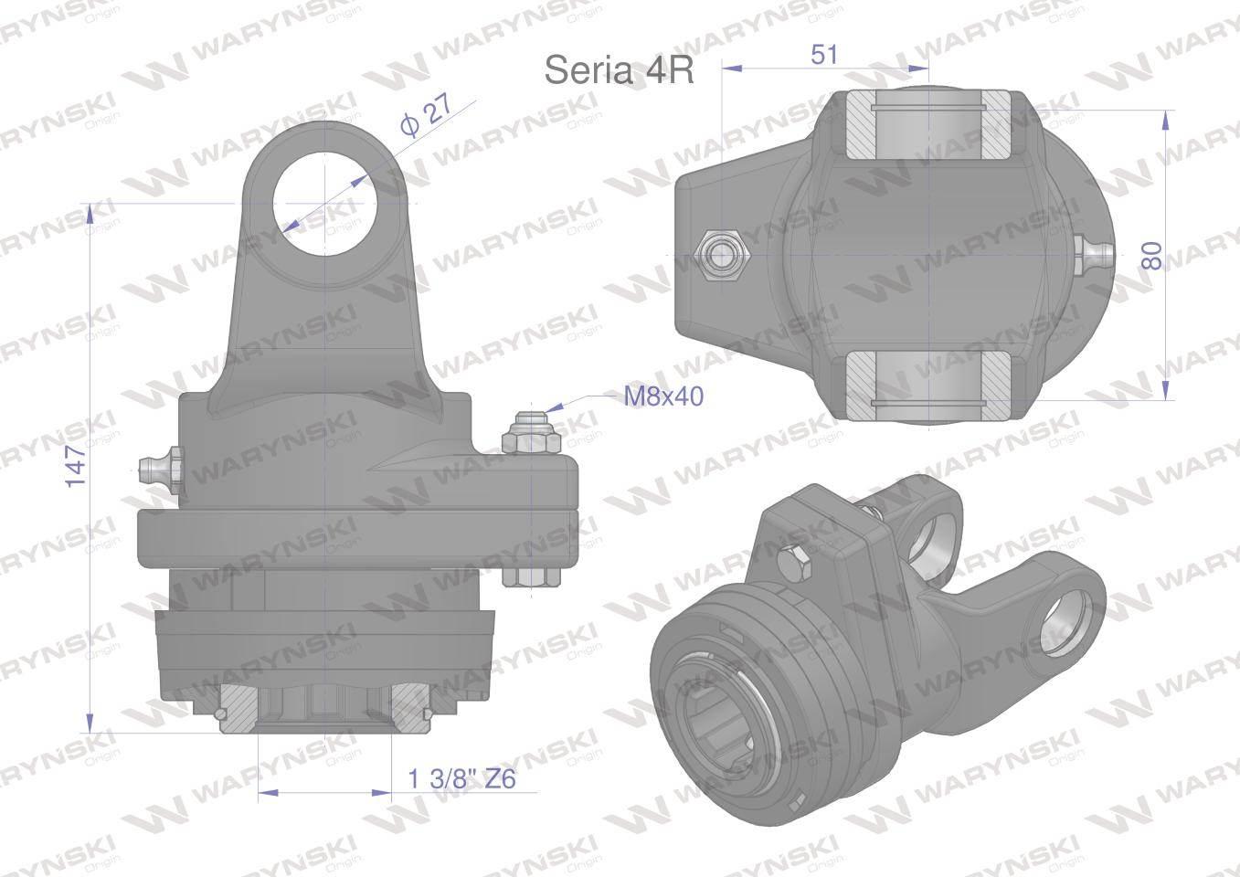 Sprzęgło na kołek wału Seria 4R 1900Nm - 27x82 - 1 3/8 Z6 WARYŃSKI - zdjęcie 3