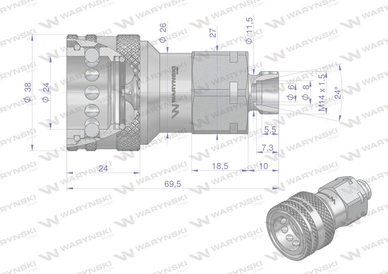 Szybkozłącze hydrauliczne gniazdo M14x1.5 gwint zewnętrzny EURO (ISO 7241-A - zdjęcie 4