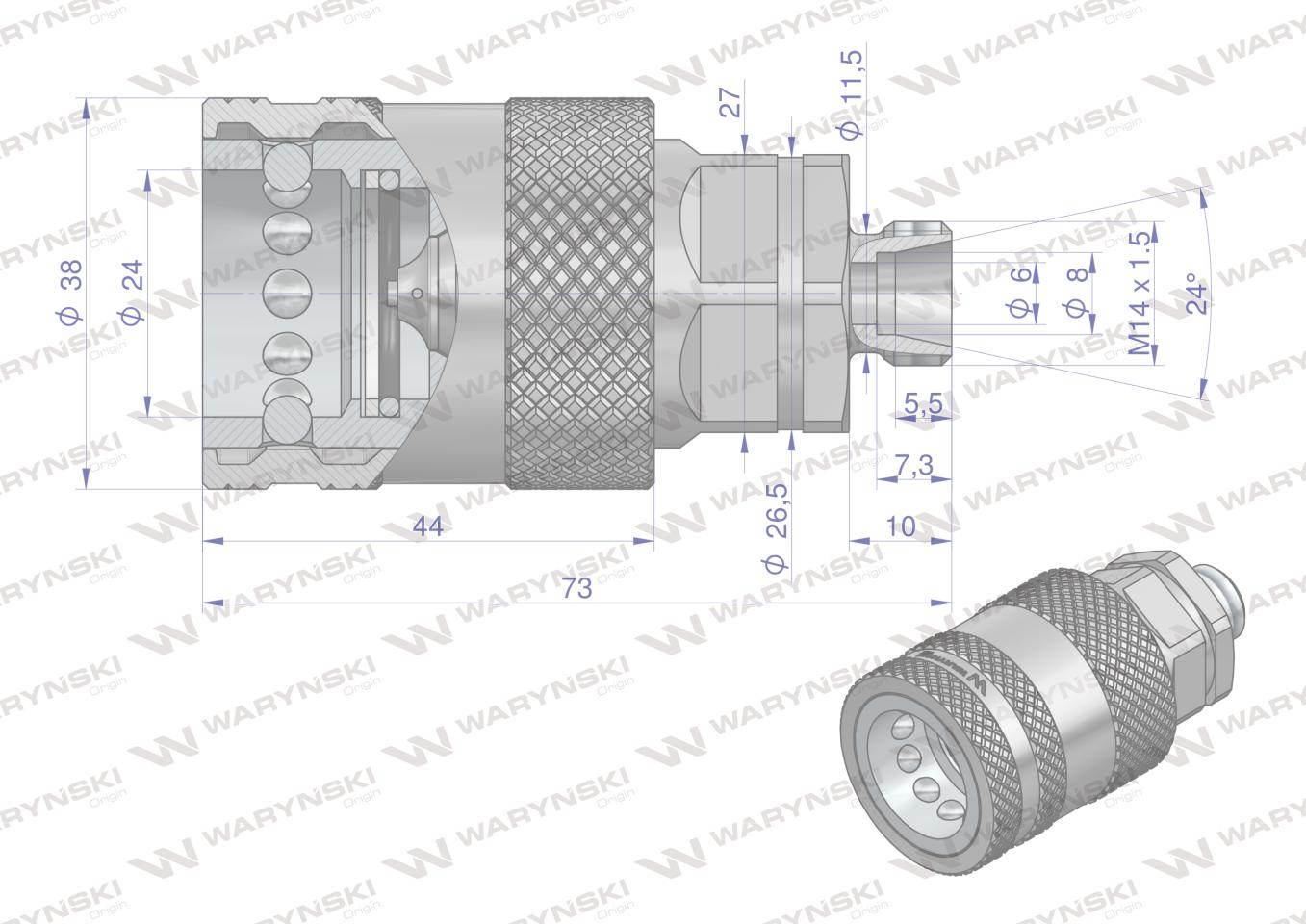 Szybkozłącze hydrauliczne gniazdo M14x1.5 gwint zewnętrzny EURO PUSH-PULL ( - zdjęcie 4