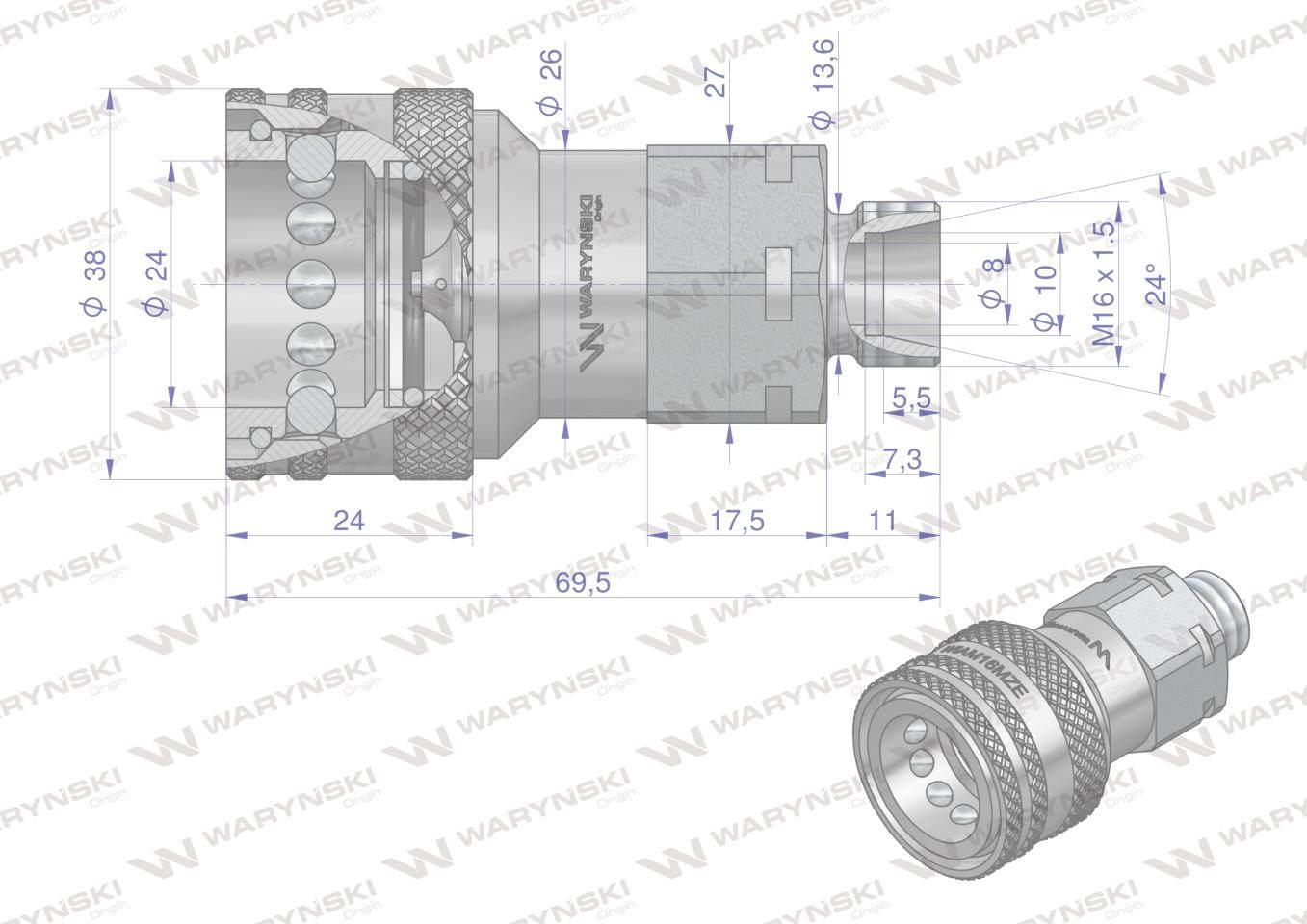 Szybkozłącze hydrauliczne gniazdo M16x1.5 gwint zewnętrzny EURO (ISO 7241-A - zdjęcie 4