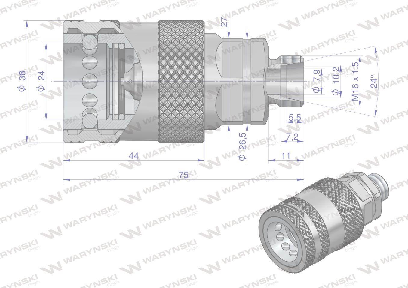 Szybkozłącze hydrauliczne gniazdo M16x1.5 gwint zewnętrzny EURO PUSH-PULL ( - zdjęcie 4