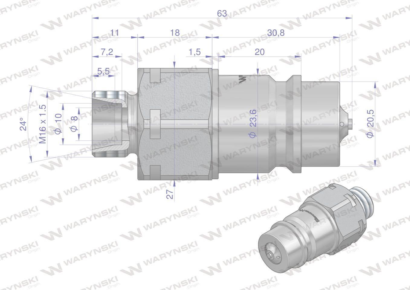 Szybkozłącze hydrauliczne wtyczka M16x1.5 gwint zewnętrzny EURO (9100816W) - zdjęcie 4