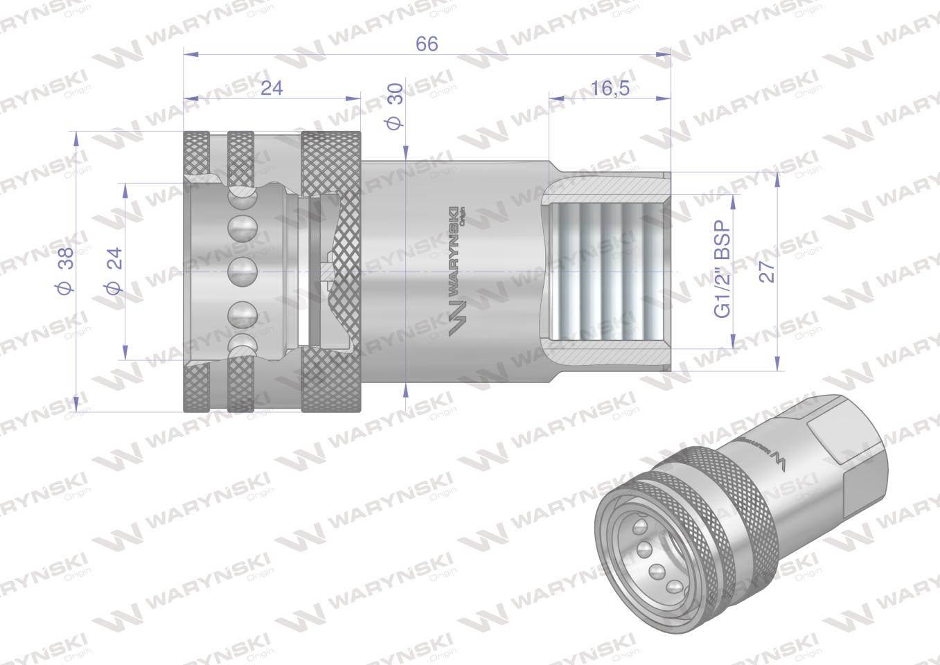 Szybkozłącze hydrauliczne gniazdo G1/2"BSP gwint wewnętrzny EURO ISO 7241-A - zdjęcie 4