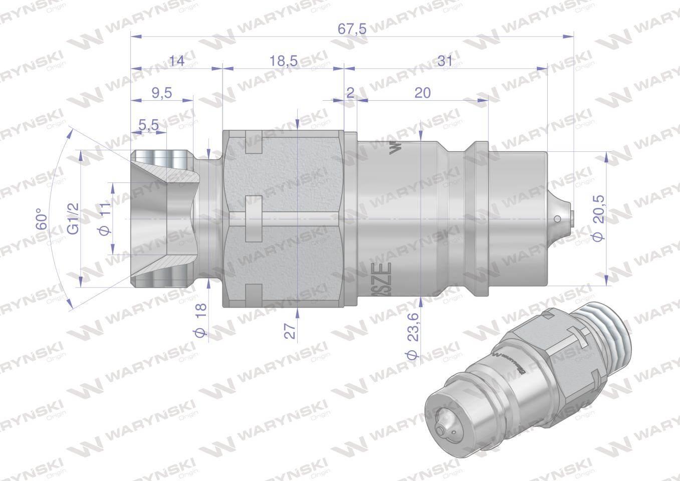 Szybkozłącze hydrauliczne wtyczka G1/2"BSP gwint zewnętrzny EURO ISO 7241-A - zdjęcie 4