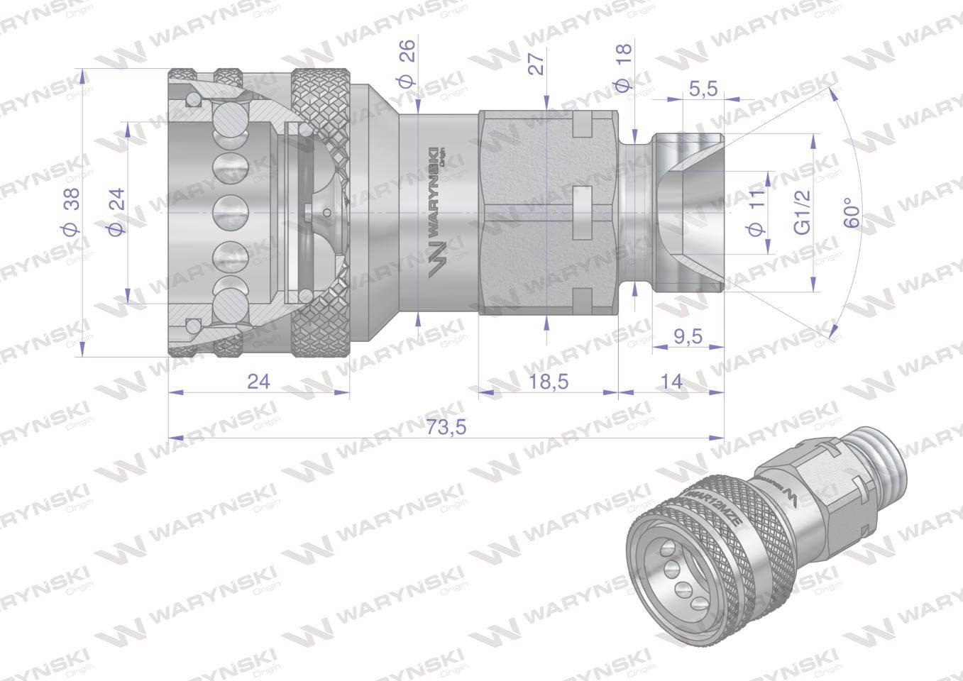 Szybkozłącze hydrauliczne gniazdo G1/2"BSP gwint zewnętrzny EURO ISO 7241-A - zdjęcie 4