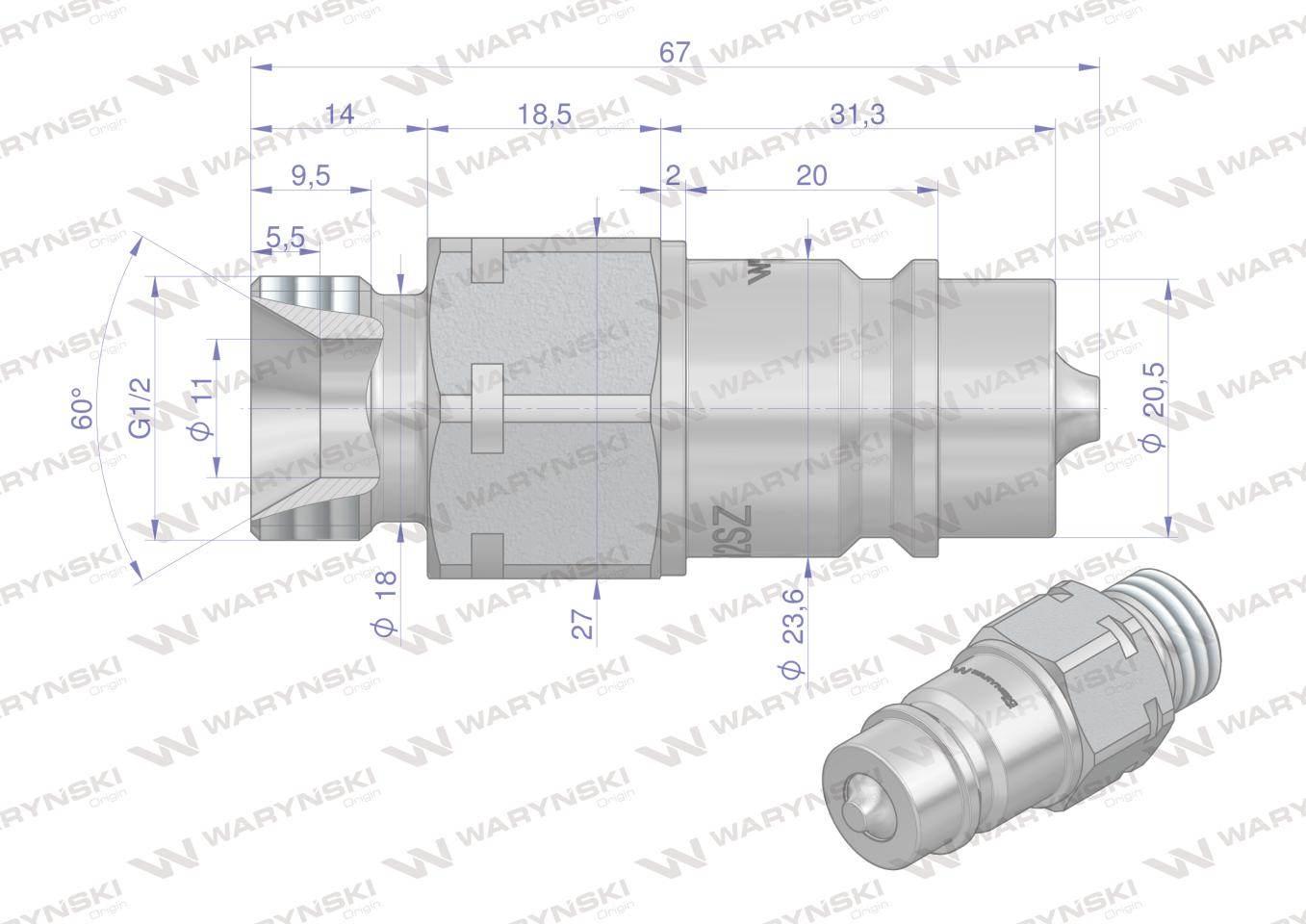 Szybkozłącze hydrauliczne wtyczka G1/2"BSP gwint zewnętrzny EURO ISO 7241-A - zdjęcie 4