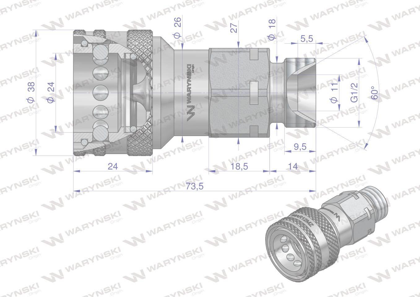 Szybkozłącze hydrauliczne gniazdo G1/2"BSP gwint zewnętrzny EURO ISO 7241-A - zdjęcie 4