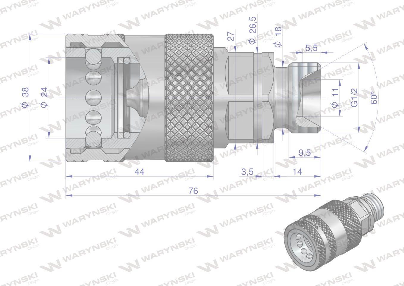 Szybkozłącze hydrauliczne gniazdo G1/2"BSP gwint zewnętrzny EURO PUSH-PULL - zdjęcie 4