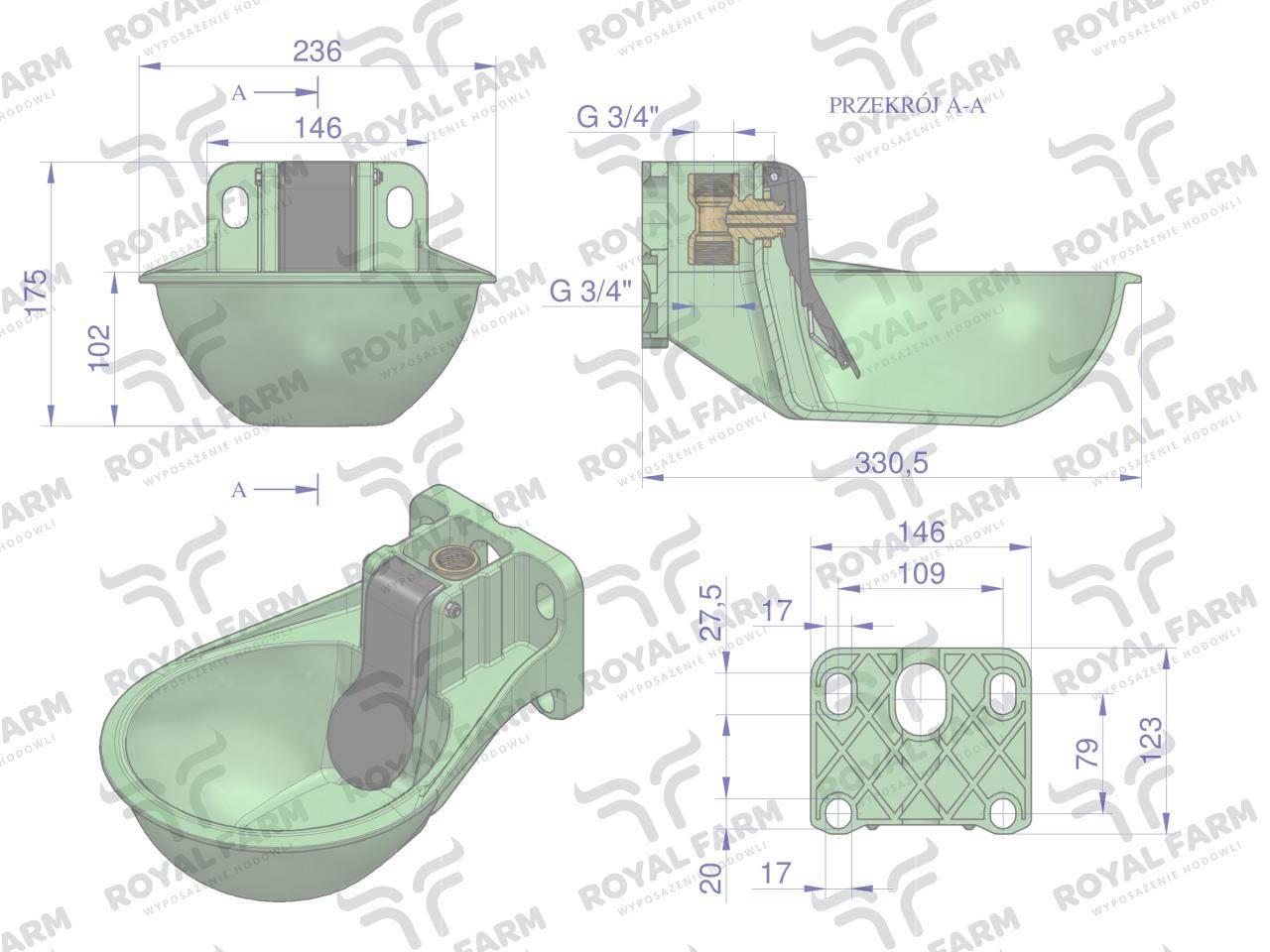 Poidło plastikowe dla bydła i koni 2.6 ROYAL FARM 2szt RF-20906026 - zdjęcie 3