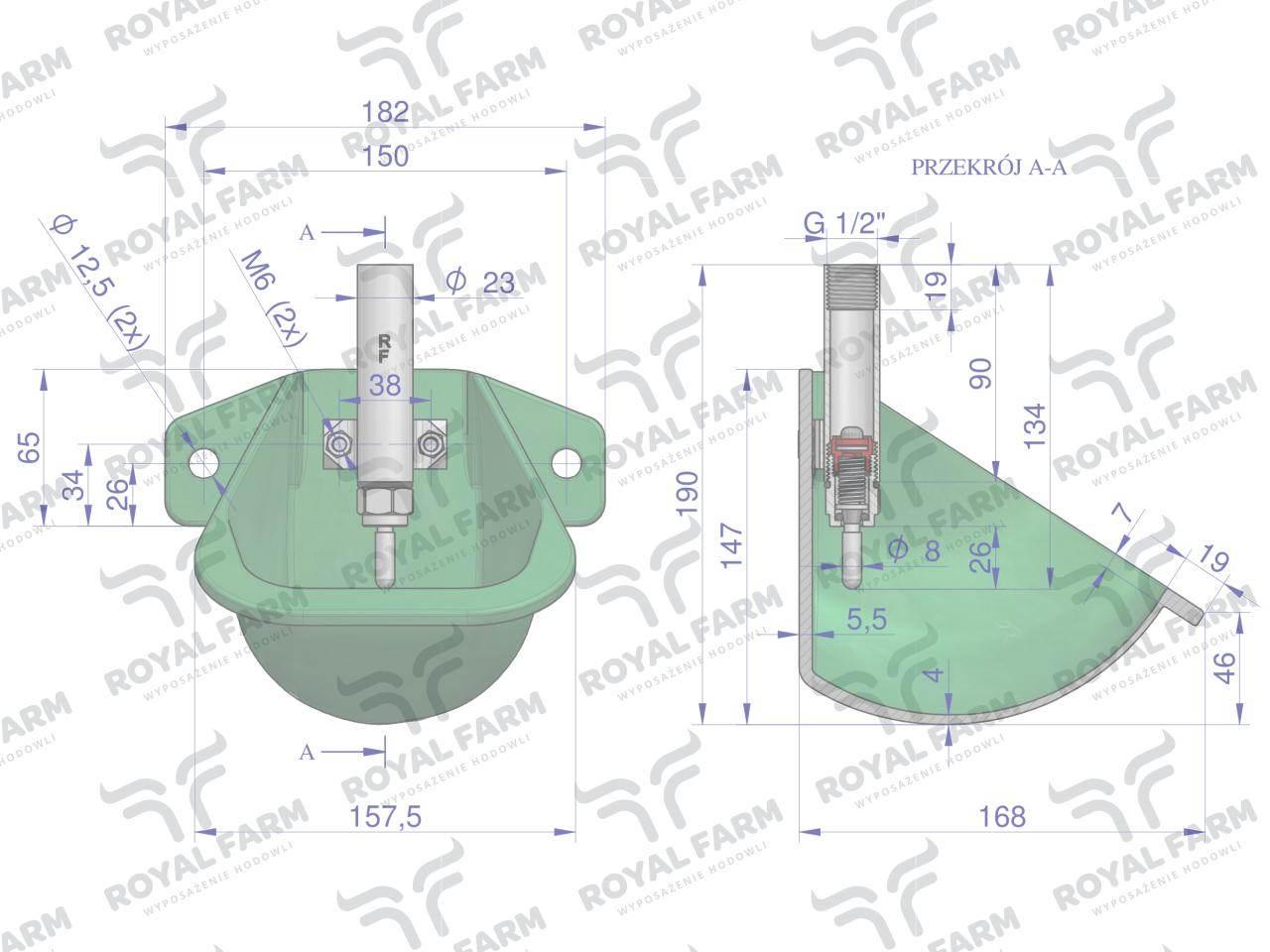 Poidło miskowe żeliwne dla tuczników ROYAL FARM RF-20903003 - zdjęcie 3