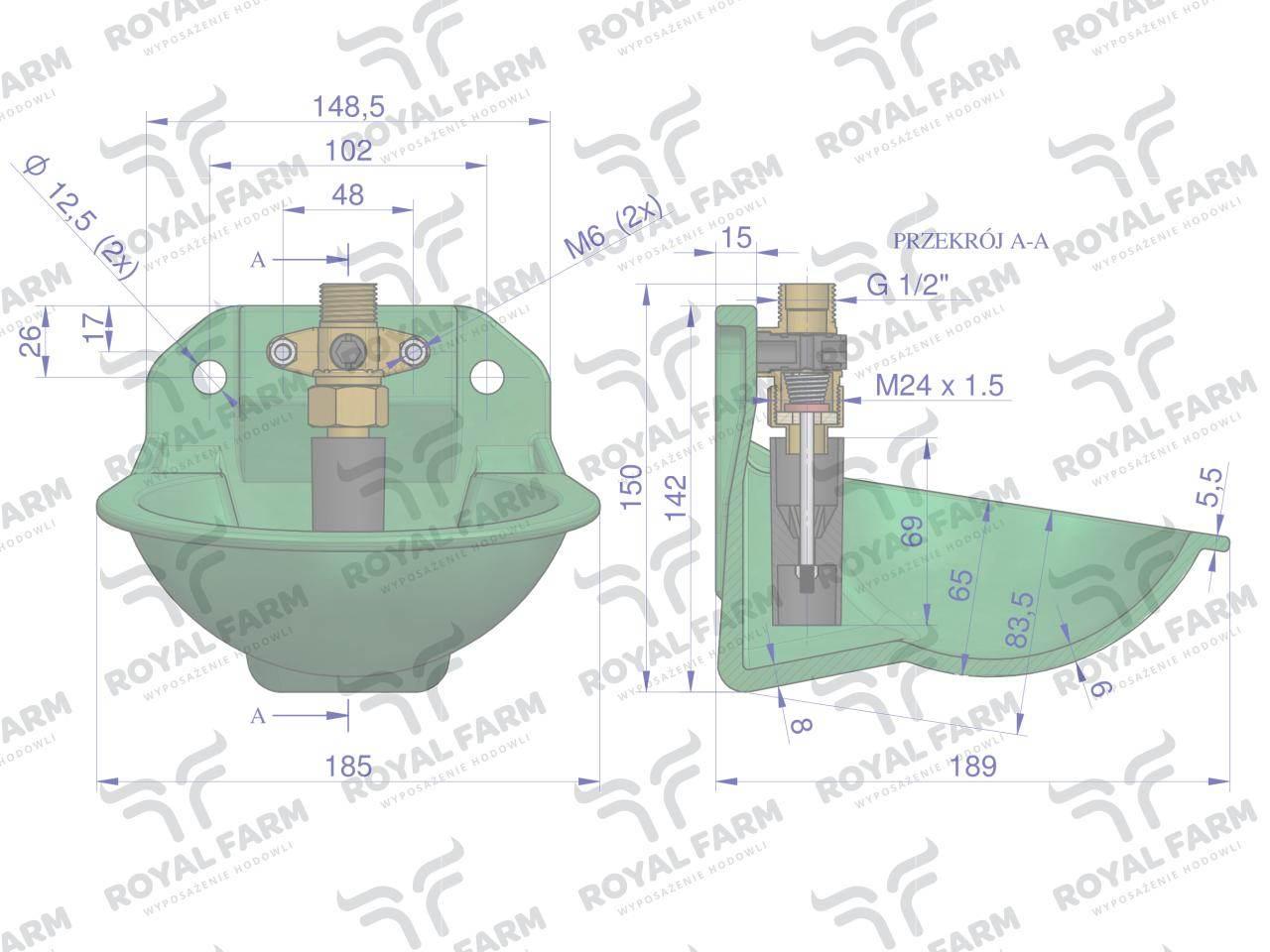 Poidło miskowe żeliwne dla tuczników okrągłe ROYAL FARM RF-20903004 - zdjęcie 3