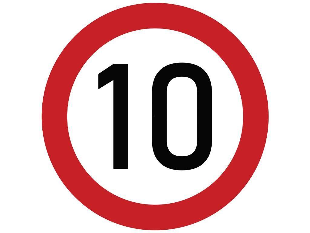 Naklejka laminowana limit prędkości 10 km/h- czerwona obwódka TAB10