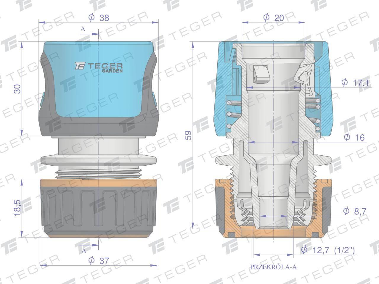 Szybkozłączka 1/2" - bez waterstop / TEGER T-O-NPIS001 - zdjęcie 4
