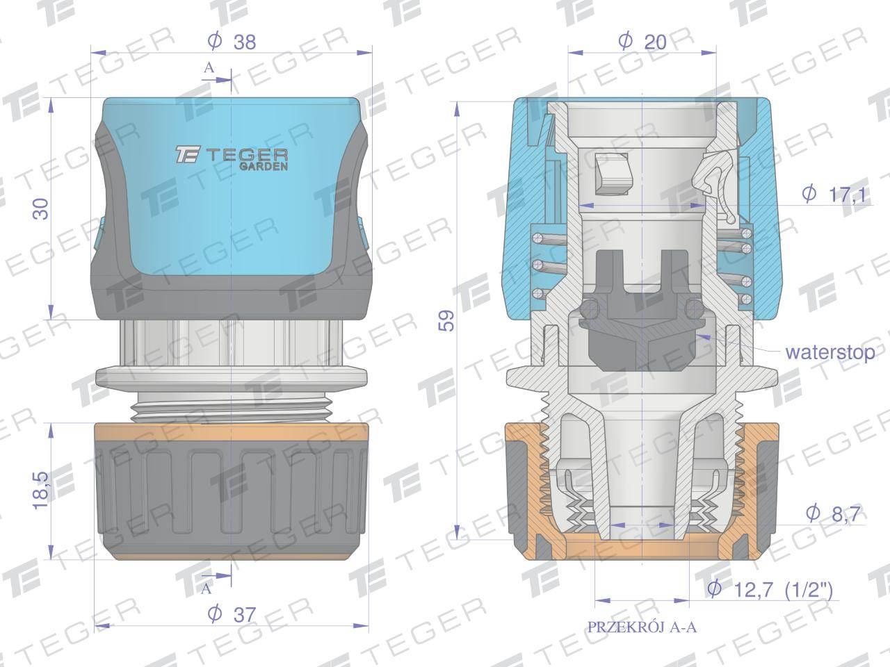 Szybkozłączka 1/2" - z waterstop / TEGER T-O-NPIS002 - zdjęcie 4