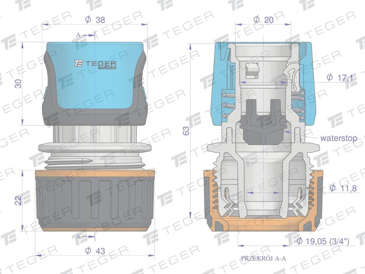 Szybkozłączka 3/4" - z waterstop / TEGER T-O-NPIS004 - zdjęcie 4