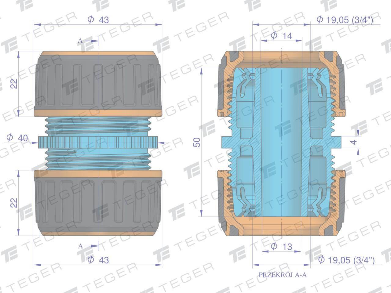 Łącznik węża 3/4" / TEGER T-O-NPIS005 - zdjęcie 4
