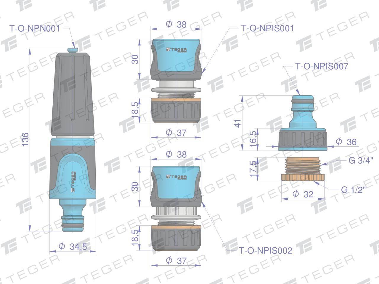 Zestaw natryskowy 1/2" & 3/4" / TEGER T-O-NPIS011 - zdjęcie 2